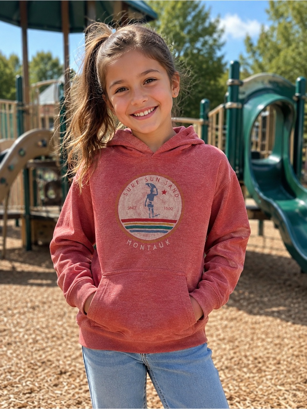 Montauk Kids Hooded Sweatshirt in Dusty Rose